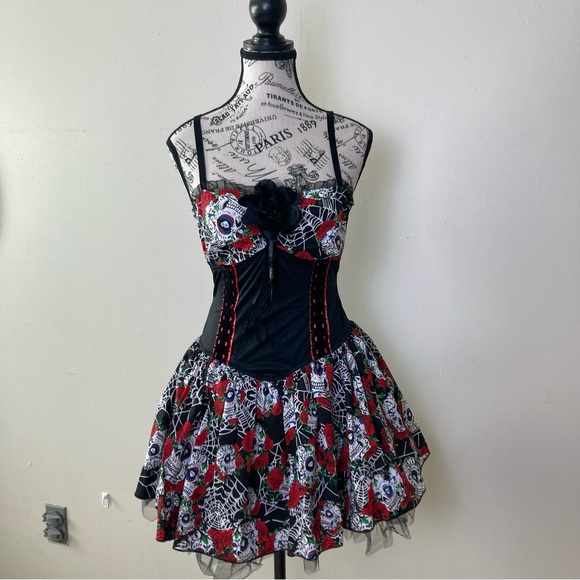Lip Service Goth Skull Tutu Mini Dress - Picture 3 of 11